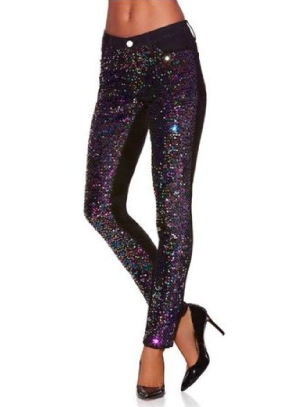 Boston Proper Black Multicolor Sequin Jeans Size 6 Pants Party Holiday Christmas